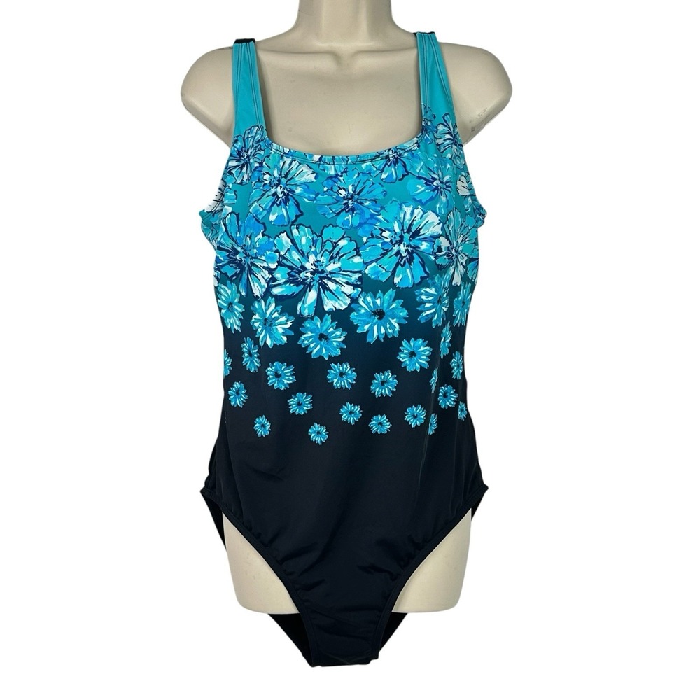 Swimsuits For All One Piece Swimsuit Womens 16 Blue Floral Tummy‎ Control Padded